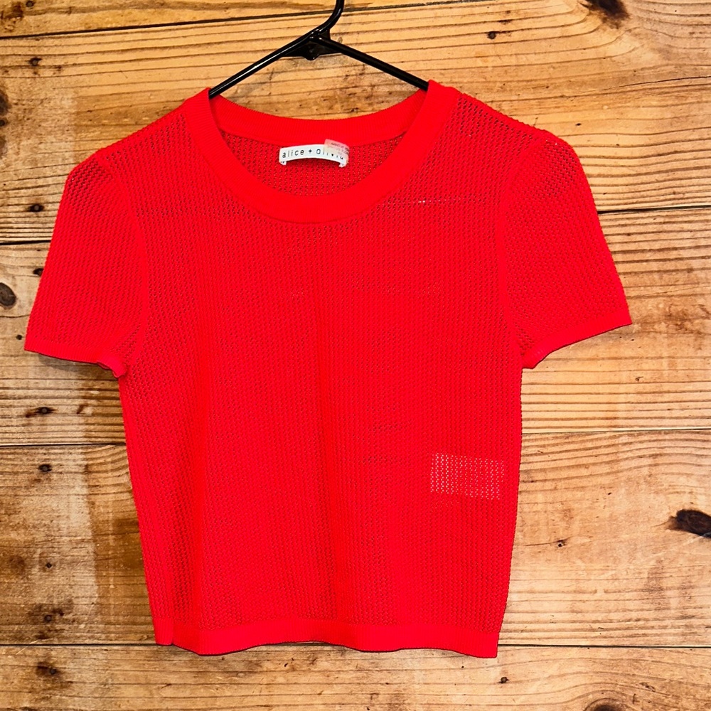 Alice + Olivia Bright Red Mesh Crop Top
